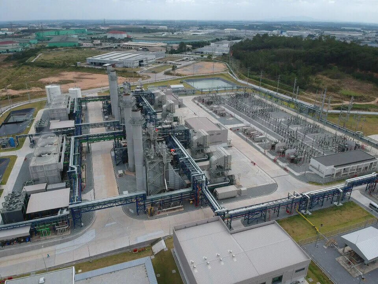 Aerial view of an industrial power plant